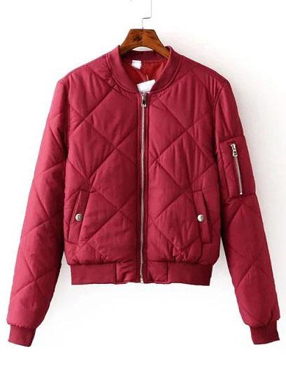 Shein Red Zipper Up Quilted Padded Bomber Jacket