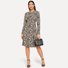 Shein Tie Neck Cheetah Print Dress