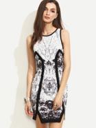 Shein Print Zipper Back Cutaway Hem Sleeveless Bodycon Dress