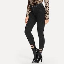 Shein Button Waist Tape Hem Jeans