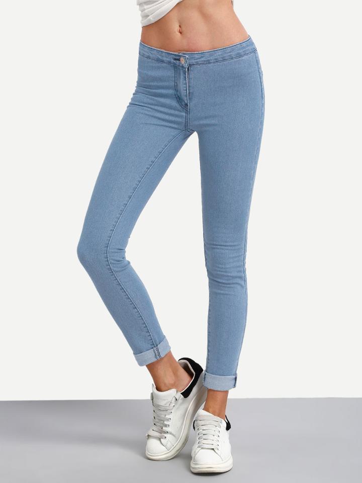 Shein Bleach Wash Roll Hem Skinny Jeans
