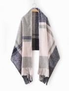 Shein Light Color Plaid Long Fringe Shawl Scarf
