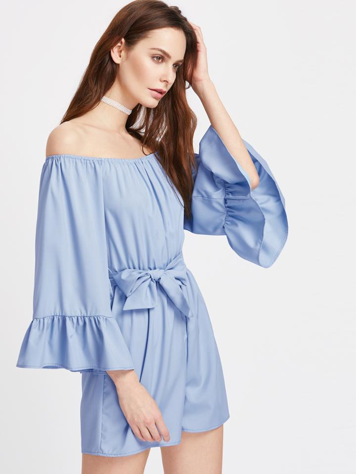 Shein Bardot Frill Cuff Self Tie Romper