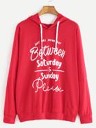 Shein Red Hooded Slogan Print Sweatshirt