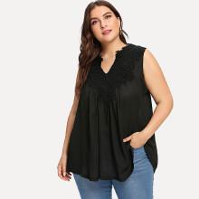 Shein Plus Lace Panel Dip Hem Top