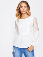 Shein Hollow Out Lace Panel Blouse