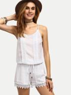 Shein White Sleeveless Spaghetti Strap Appliques Jumpsuit