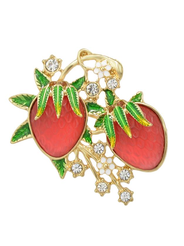 Shein Rhinestone Enamel Strawberry Shape Big Brooch