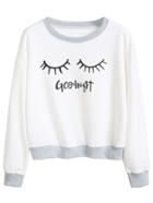 Shein White Eyelash Print Contrast Trim Sweatshirt