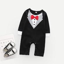 Shein Toddler Boys Bow Front Gentleman Print Jumpsuit