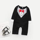 Shein Toddler Boys Bow Front Gentleman Print Jumpsuit