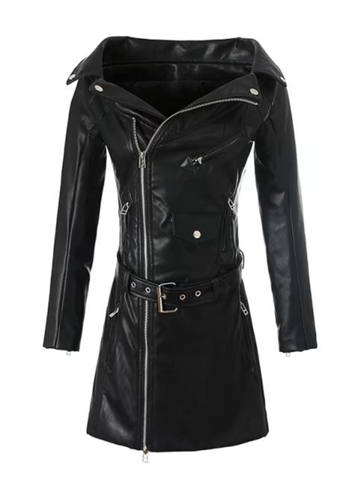 Shein Zipper Up Bardot Pu Dress With Belt