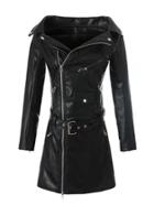 Shein Zipper Up Bardot Pu Dress With Belt