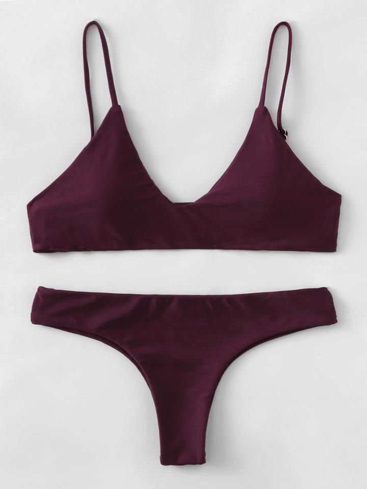 Shein Adjustable Straps Plunge Neckline Bikini Set