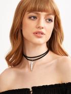 Shein Black Feather Pendant Cord Choker Necklace