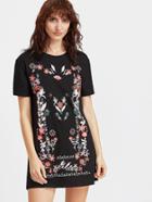 Shein Black Embroidery Short Sleeve Tee Dress