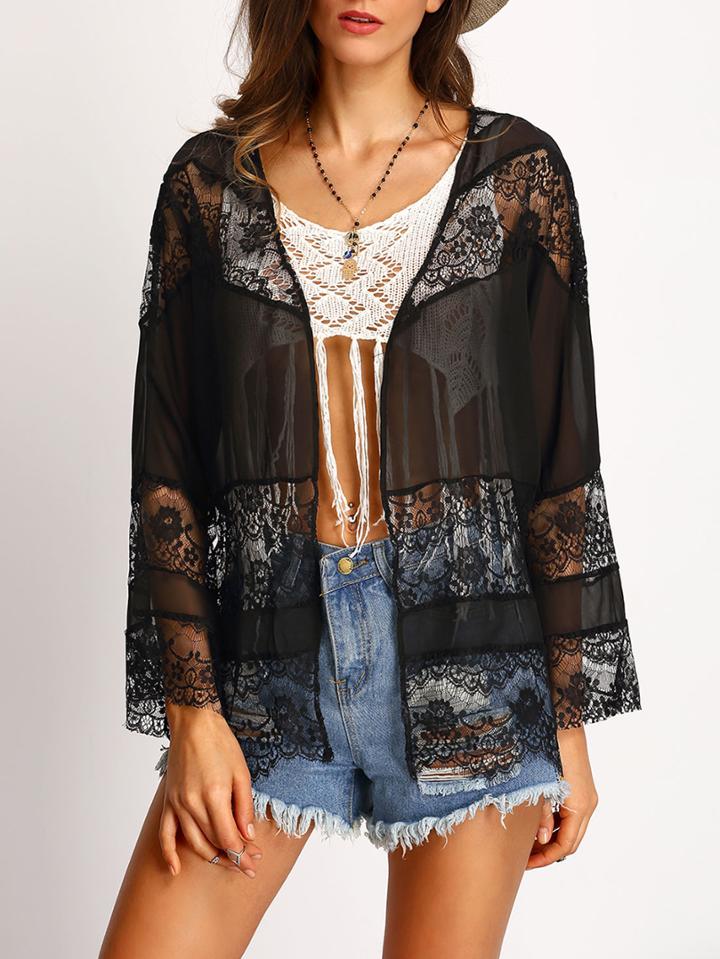 Shein Black Sheer Lace Crochet Top