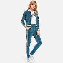 Shein Contrast Trim Sparkle Jacket With Pants