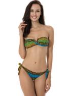Shein Blue Green Snake Skin Pattern V Wire Strapless Bandeau Bikini Swimwear