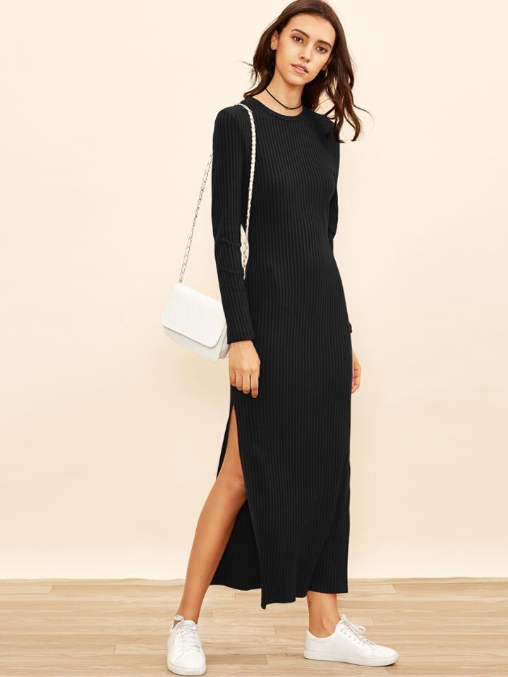 Shein Side Slit Rib Knit Column Dress