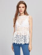 Shein Hollow Out Lace Peplum Shell Top
