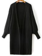 Shein Black Ribbed Drop Shoulder Lantern Sleeve Cardigan