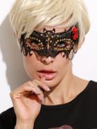 Shein Black Rhinestone Rose Lace Mask