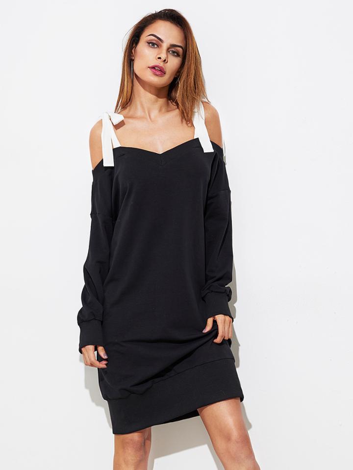 Shein Contrast Tie Shoulder Sweatshirt Dress