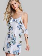 Shein Frilled Cold Shoulder Low Back Floral Dress