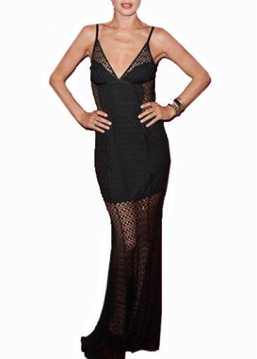 Rosewe Charming Strap Design Solid Black Maxi Dress For Woman