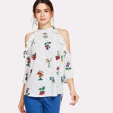 Shein Open Shoulder Mixed Print Halter Top