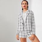 Shein Notch Collar Button Up Tweed Coat And Shorts Set