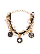 Shein Gold Tone Layered Beaded Coin Pendant Charm Bracelet