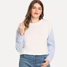Shein Plus 2 In 1 Striped Sleeve Sweatshirt