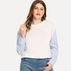 Shein Plus 2 In 1 Striped Sleeve Sweatshirt