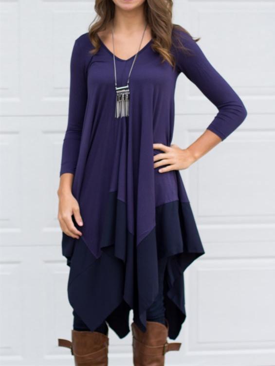 Shein Blue Asymmetrical Tunic Dress With Chiffon Hem