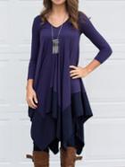 Shein Blue Asymmetrical Tunic Dress With Chiffon Hem
