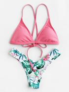 Shein Tropical Print High Leg Self Tie Bikini Set