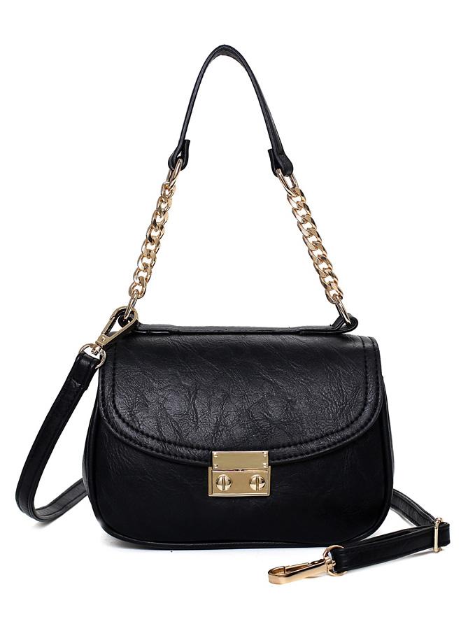 Shein Metal Lock Chain Flap Bag - Black
