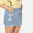 Shein Plus Light Wash Frayed Denim Skirt