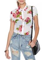 Rosewe Casual Turndown Collar Short Sleeve Shirt With Flower Print