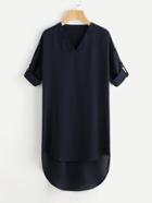 Shein Drop Shoulder Roll Tab Sleeve Dip Hem Dress