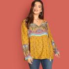 Shein Plus Tassel Tie Neck Mixed Print Top