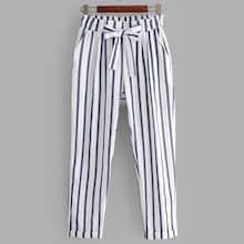 Shein Vertical-striped Rolled Hem Pants
