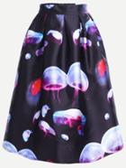 Shein Black Jellyfish Print Midi Skirt