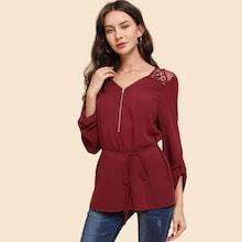 Shein Zip Front Lace Belted Top