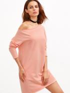 Shein Pink Raw Edge Off The Shoulder Sweatshirt Dress