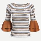 Shein Contrast Tiered Flounce Sleeve Striped Jumper
