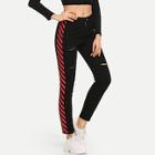 Shein Laddering Striped Side Rip Jeans