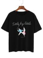 Shein Black Crew Neck People Print T-shirt